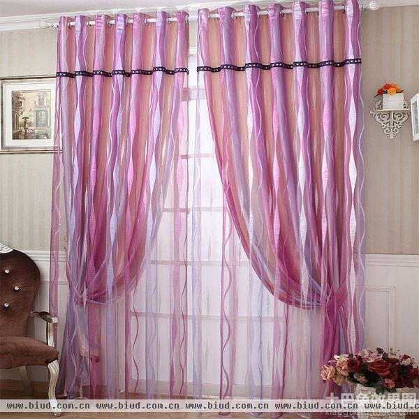 欧式家居客厅紫色半遮光窗帘效果图