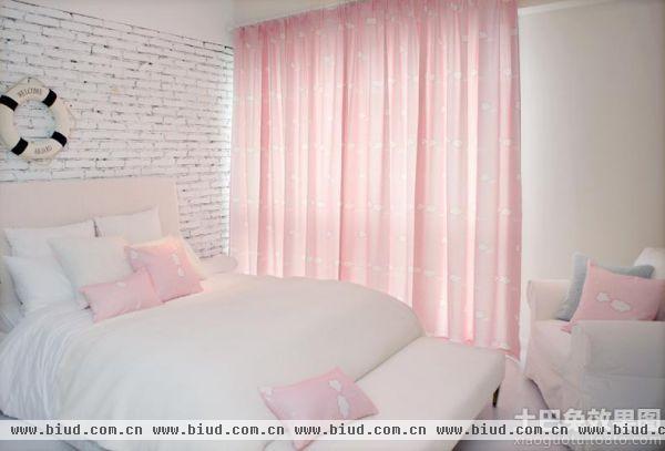 粉红色女生卧室窗帘图片