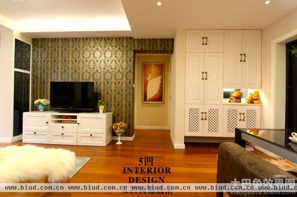 现代美式家装客厅电视背景墙壁纸图片