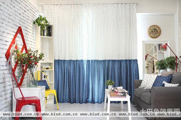地中海风格双色客厅窗帘效果图
