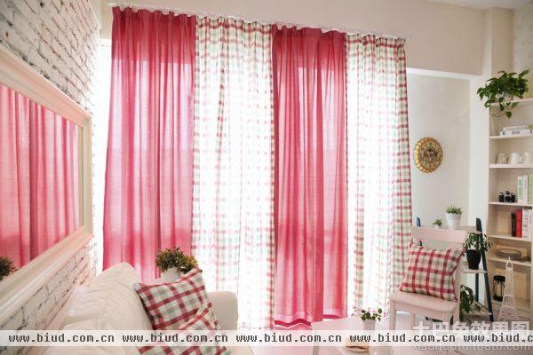 粉红色女生卧室窗帘图片欣赏