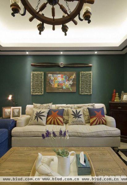 美式复古风格二居客厅沙发背景墙装饰画图片