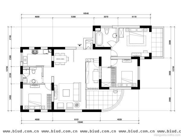 120平米四室一厅两卫户型图