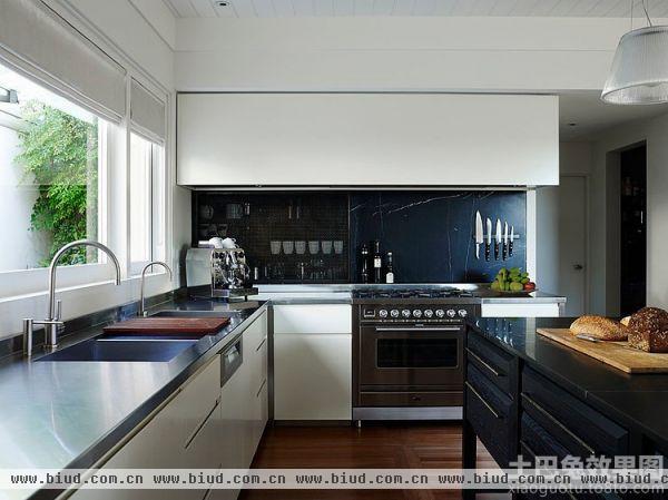 现代简约风格复式不锈钢厨房装修效果图