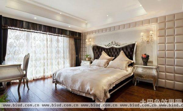 古典风格豪华卧室床头背景墙设计效果图