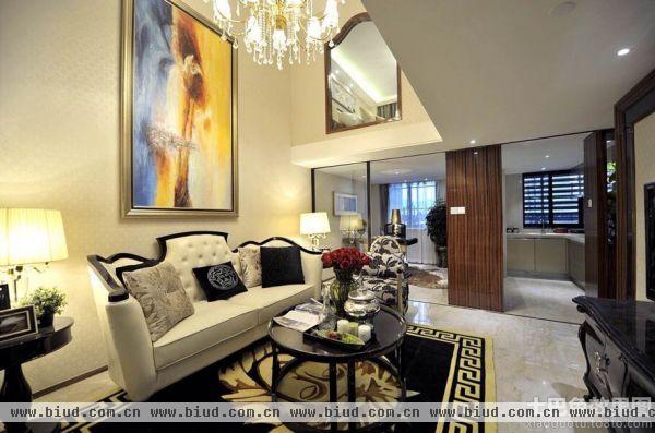 现代新古典风格客厅沙发背景墙效果图