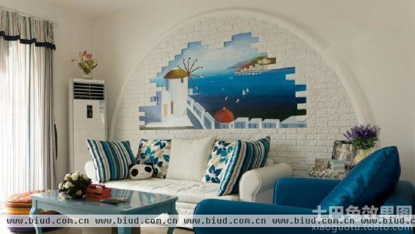 地中海风格小户型客厅沙发墙装修2014