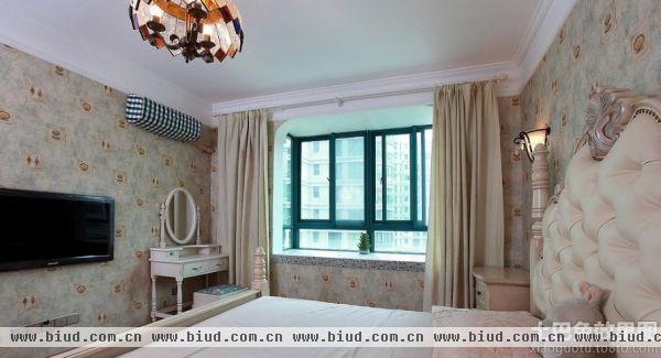 美式卧室纯色窗帘效果图片