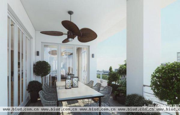 现代豪华别墅开放式阳台餐厅设计效果图
