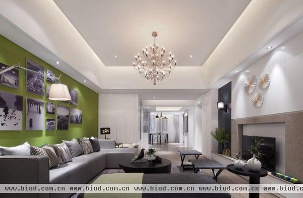 本案设计整体空间以现代简约的风格为主，适用于刚需家庭居住。空间颜色以白色与蓝灰色为基调，整个户型简洁大方且不失优雅。