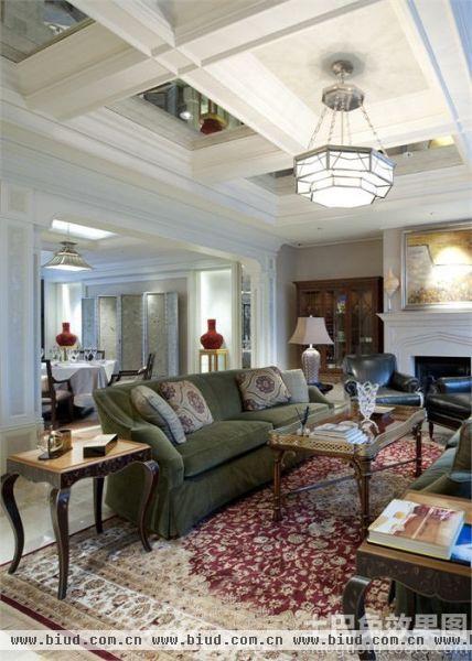 古典美式风格大别墅客厅装修图片2014