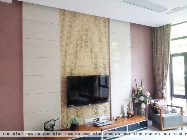 新中式别墅客厅电视背景墙装修2014