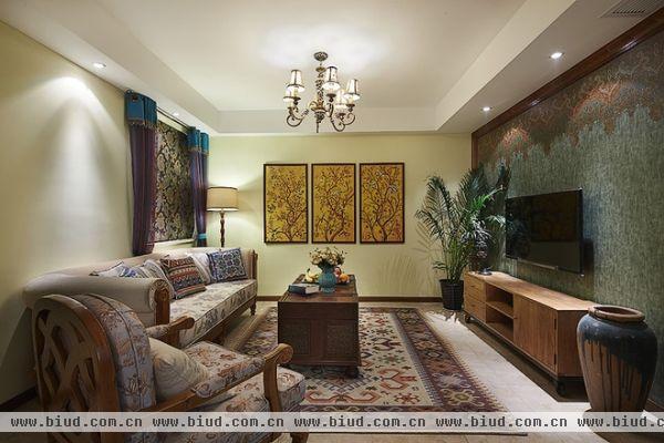 美式风格三居室客厅电视背景墙设计效果图欣赏大全