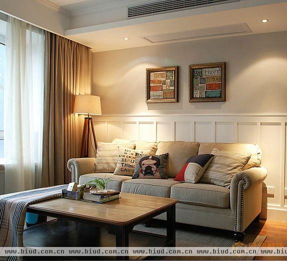 现代美式风格三居室客厅沙发背景墙设计图片