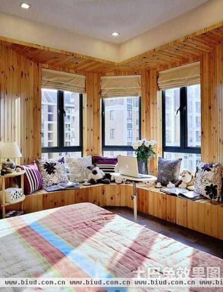 田园风格卧室实木飘窗装修设计