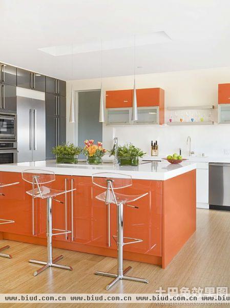 现代时尚橘色厨房装修效果图