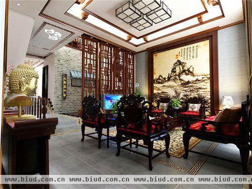 中式浪漫情调loft公寓装修效果图