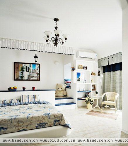 优雅淡蓝色艺术住宅 地中海复式设计