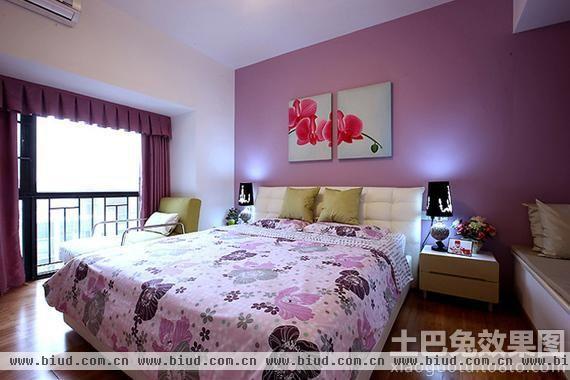 紫色风格装修卧室图片