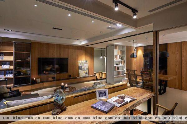 现代简约风格客厅木质电视背景墙效果图