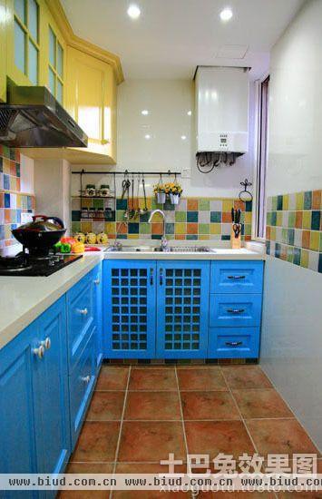 地中海风格L型厨房整体装修效果图