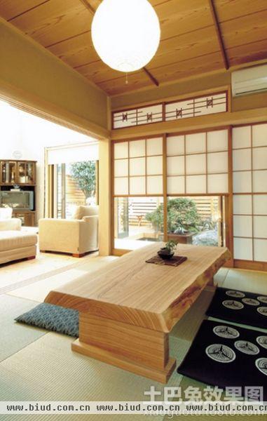 日式小三居室客厅实木茶桌图片