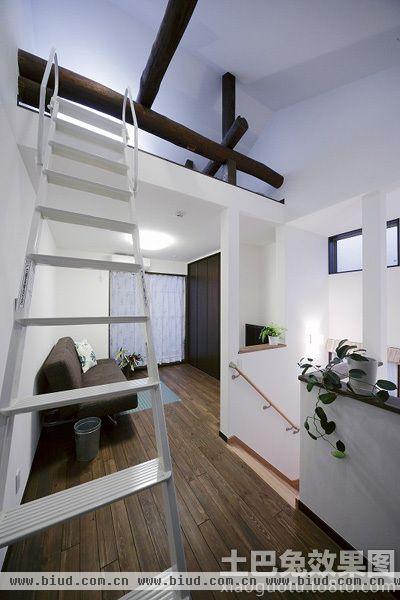 日式复式客厅不锈钢楼梯装修效果图