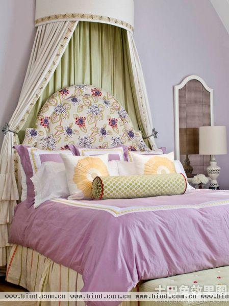 紫色欧式风格装修卧室床幔效果图