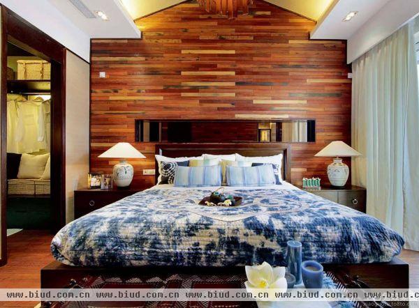 宜家风格木质床头背景墙装修效果图