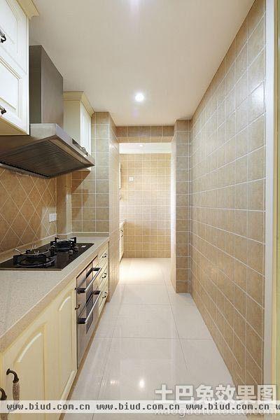 欧式狭长厨房瓷砖搭配效果图