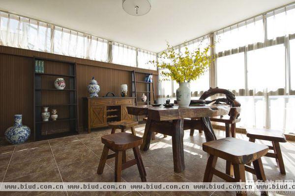 欧式实木餐厅家具摆放效果图