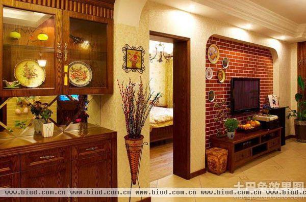 美式乡村客厅红砖电视背景墙设计