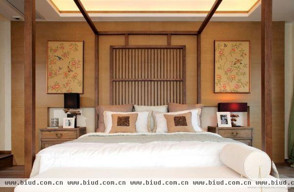 中式古典的卧室背景墙装效果图