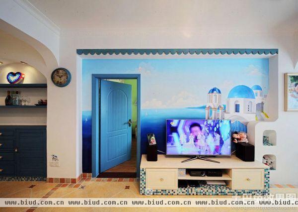 地中海风格家居电视背景墙壁纸效果图