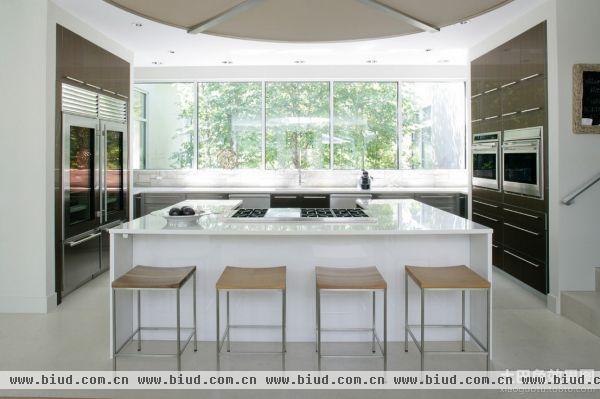 现代简约别墅开放式厨房吧台装修效果图