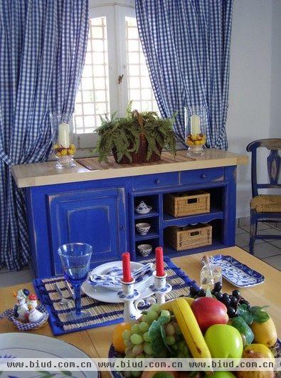 地中海蓝色客厅窗帘效果图