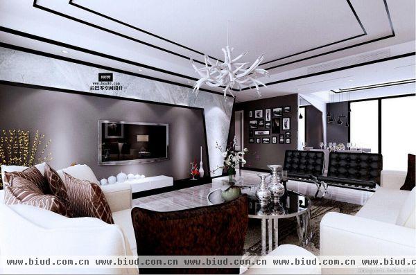 现代黑白色风格客厅装修效果图