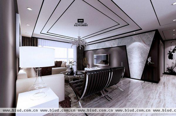 现代黑白色风格装修二居室案例效果图