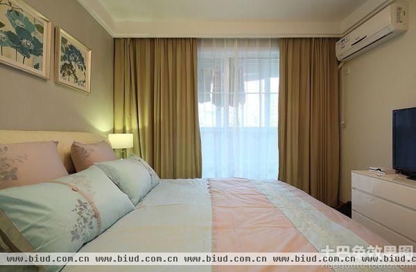 时尚家居卧室双层纯色窗帘效果图