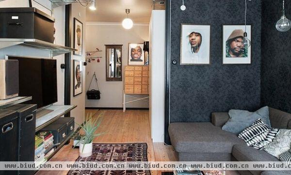 瑞典43平米纯黑系男子单身公寓