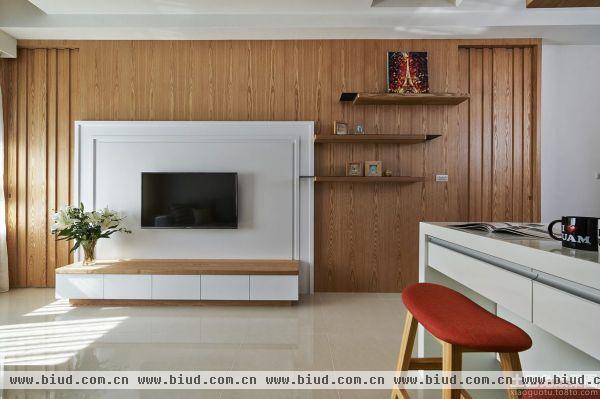 田园风格客厅木质电视背景墙设计
