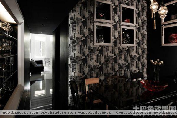 现代风格室内装潢黑色墙纸效果图