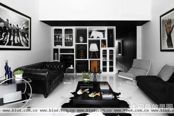 现代黑白色风格二居室装修效果图欣赏