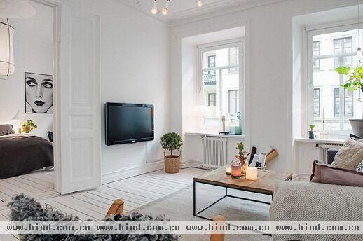 白色贯穿空间 北欧64平米L型公寓