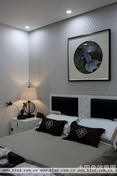 新中式黑色风格卧室装饰画效果图