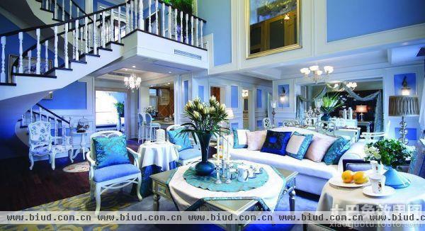 复式家居蓝色风格客厅装修效果图