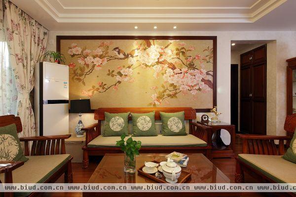 中式风格客厅沙发背景墙效果图