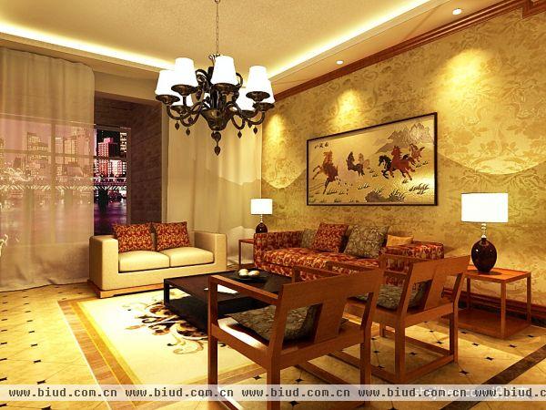 中式客厅沙发背景墙效果图欣赏