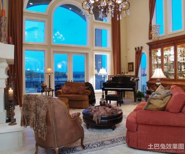 美式精装修设计客厅窗帘图片