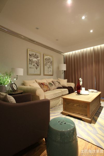 80平米家庭装修美式公寓室内设计效果图